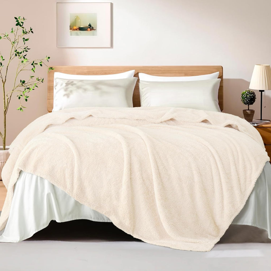 Exclusivo Mezcla Fleece Blanket for Couch, Soft and Cozy Queen Blankets for Women Men Girls Kids, Suitable for All Seasons, White, 90x90 Inches