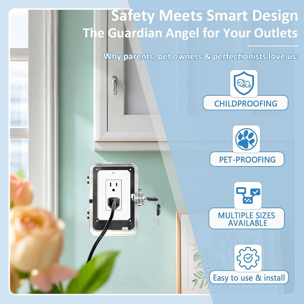 Child Proof Outlet Lock Box with 2 Durable Keys - Heavy Duty Safety Cover for Baby Proofing, Tool-Free Installation, More Space for Large Plugs Universal Fit Socket Protector (1Pack, Black)