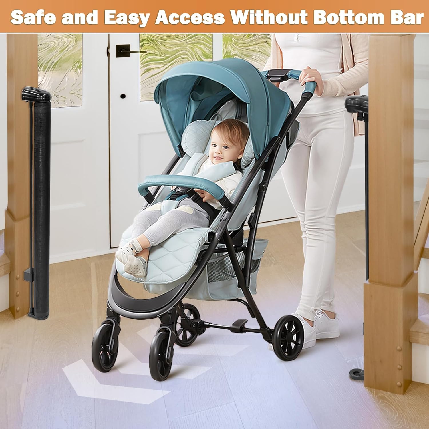 42" Extra Tall Retractable Baby Gates Dog Gate for Stairs, 55" Wide Mesh Baby Gate Pet Gate with Support Rods for The House, Child Safety Gates for Doorways, Hallways, Deck, Porch, Indoor, Outdoor