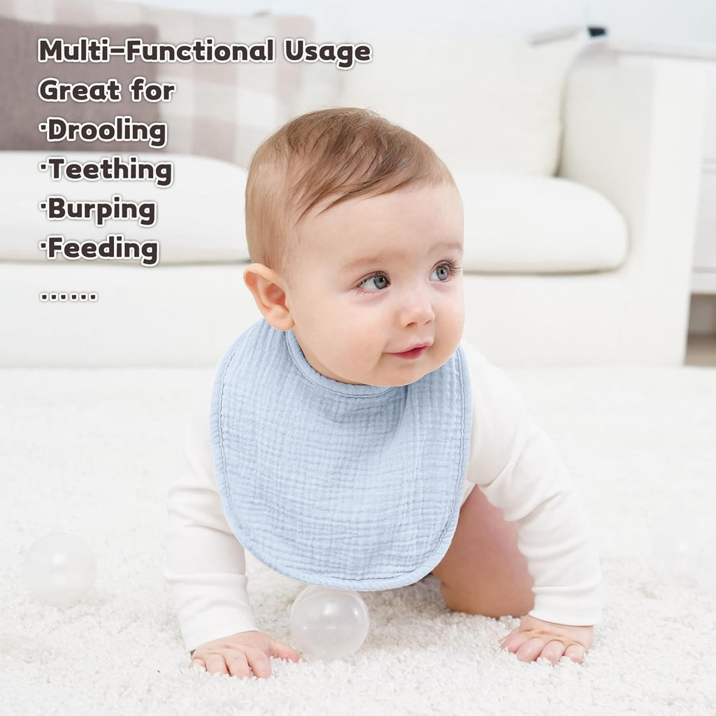 Susurration Muslin Baby Bibs 8 Pack Bandana Drool Bibs, Soft Square Adjustable Baby Drooling Bibs for Unisex Girls & Boys