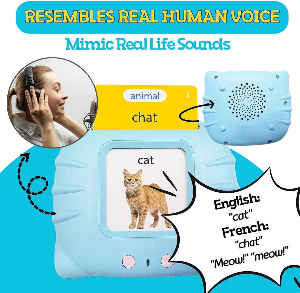 ZEENKIND French & English Talking Flash Cards with 510 Sight Words for Toddlers 3-6 Years Old, Learn French for Kids, Audible Pocket Speech Early Learning Bilingual Flashcard Toys, 255 Cards