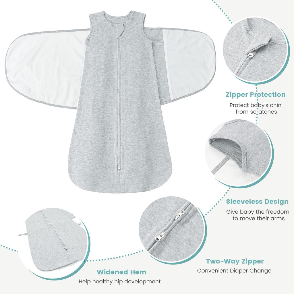 Baby Swaddle Sleep Sack 1.0 Tog 3-in-1 Cotton Baby Swaddle Blanket Wrap for Newborns 6-12 Months Grey