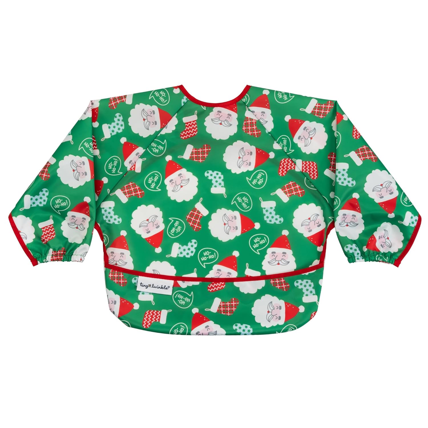 Tiny Twinkle Mess Proof Baby Bib,Waterproof Smock Baby Bib for Eating,Machine Washable Long Sleeve Bib,Baby Led Weaning,Toddler Bib (Santa, Small 6-24 Months)