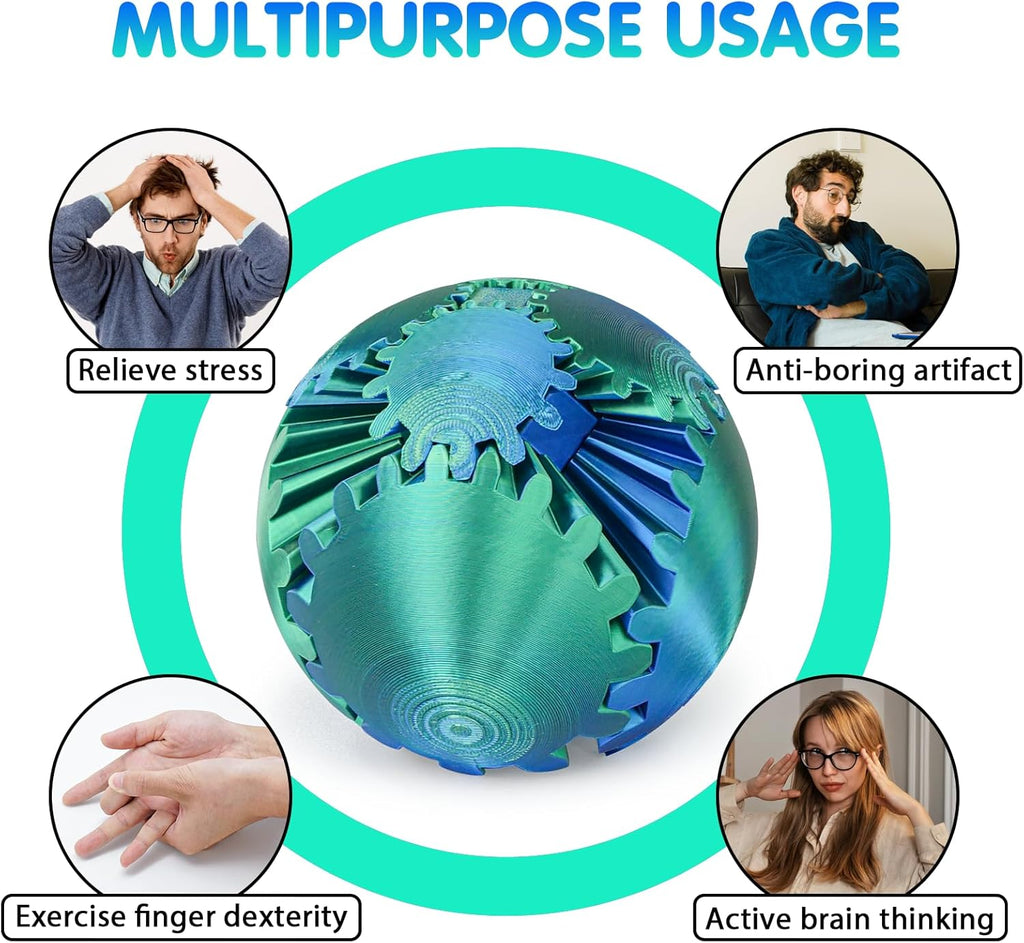 Gear Ball Fidget Toy - 3D Printed Stress Relief Spinner, Educational and Fun Gift for Kids & Adults, Durable & Eco-Friendly, Ideal for Birthday (Silk Green)