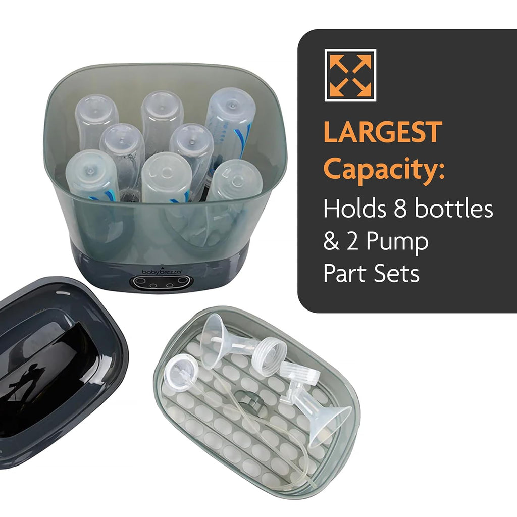 Baby Brezza Bottle Sterilizer and Dryer Advanced – 33% Faster - Largest Capacity Steam Sanitizer - Universal Sterilization Machine for All Bottles + Pump Parts - HEPA Air Filter, Charcoal