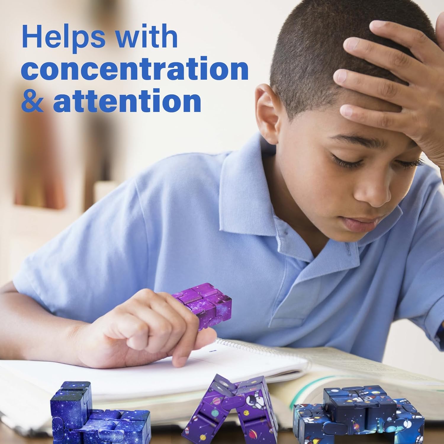 Infinitycube Fidget Toy Stress Relieving Fidgeting Game for Kids and Adults,Cute Pocket-sized Unique Gadget for Anxiety Relief and Kill Time (4, Galaxy & Astronauts)