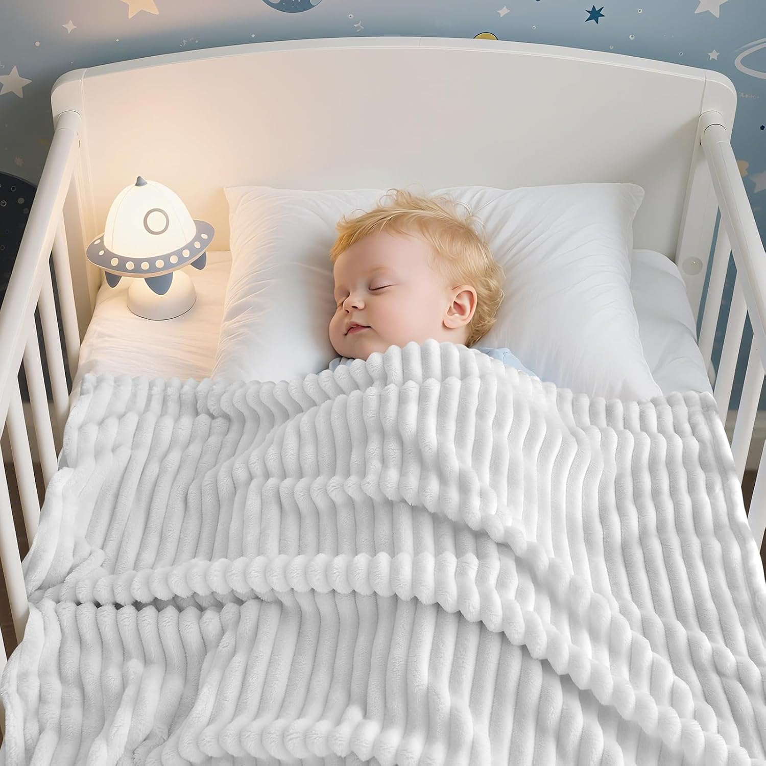 Soft Fleece Baby Blanket Ultra Cozy Grey Baby Blankets for Boys Warm and Lightweight Infant Toddler Newborn Receiving Gift with Reversible Stripes for Crib Stroller, 30x40 Inch, Light Grey