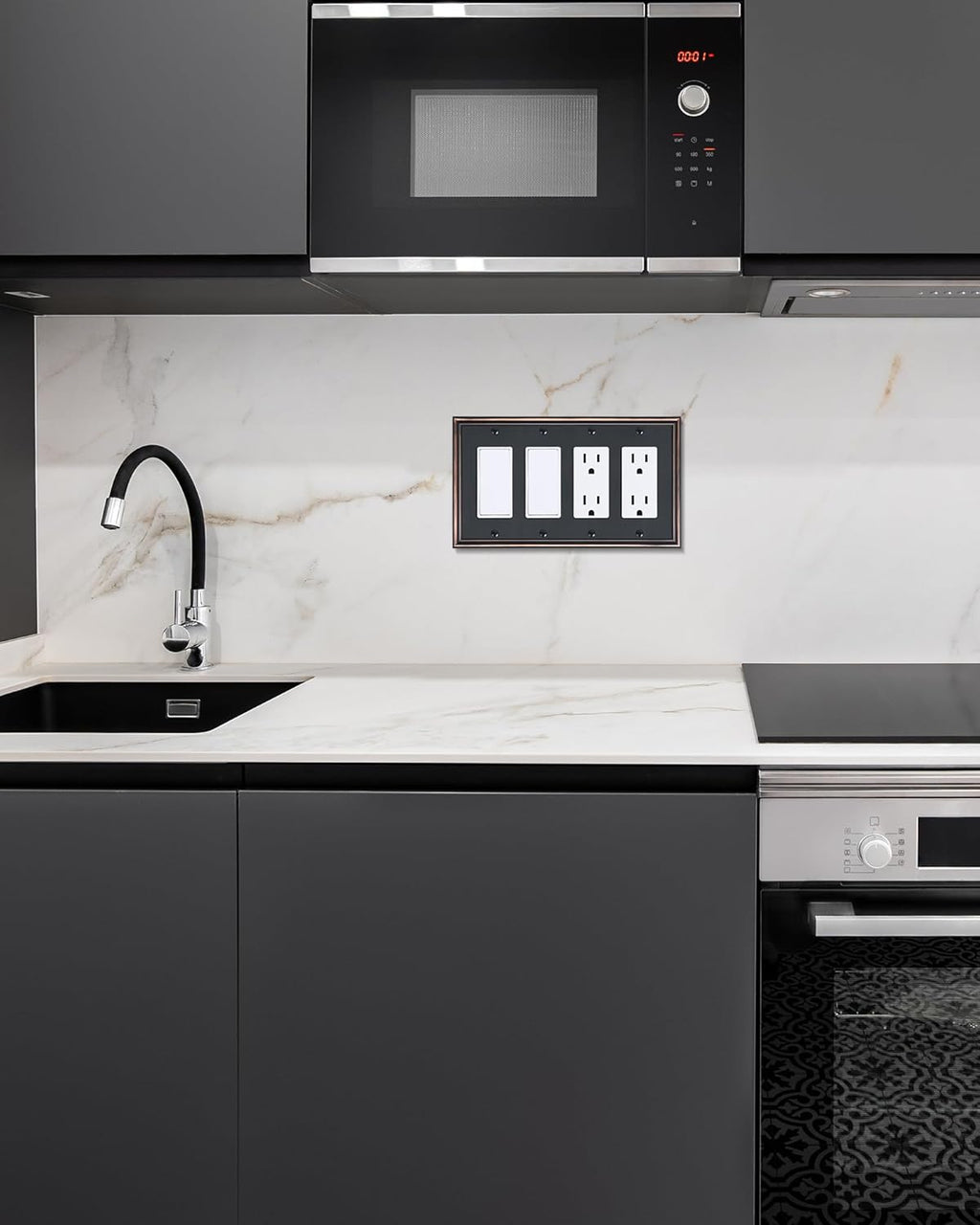 2-Pack Quad Decorator Outlet Cover Plate, Zinc Alloy Decorative Aged Bronze Switch Plates and Outlet Covers, 4 Gang Wall Plates for Electrical Outlets, Receptacle, GFCI Outlet, Dimmer Switch