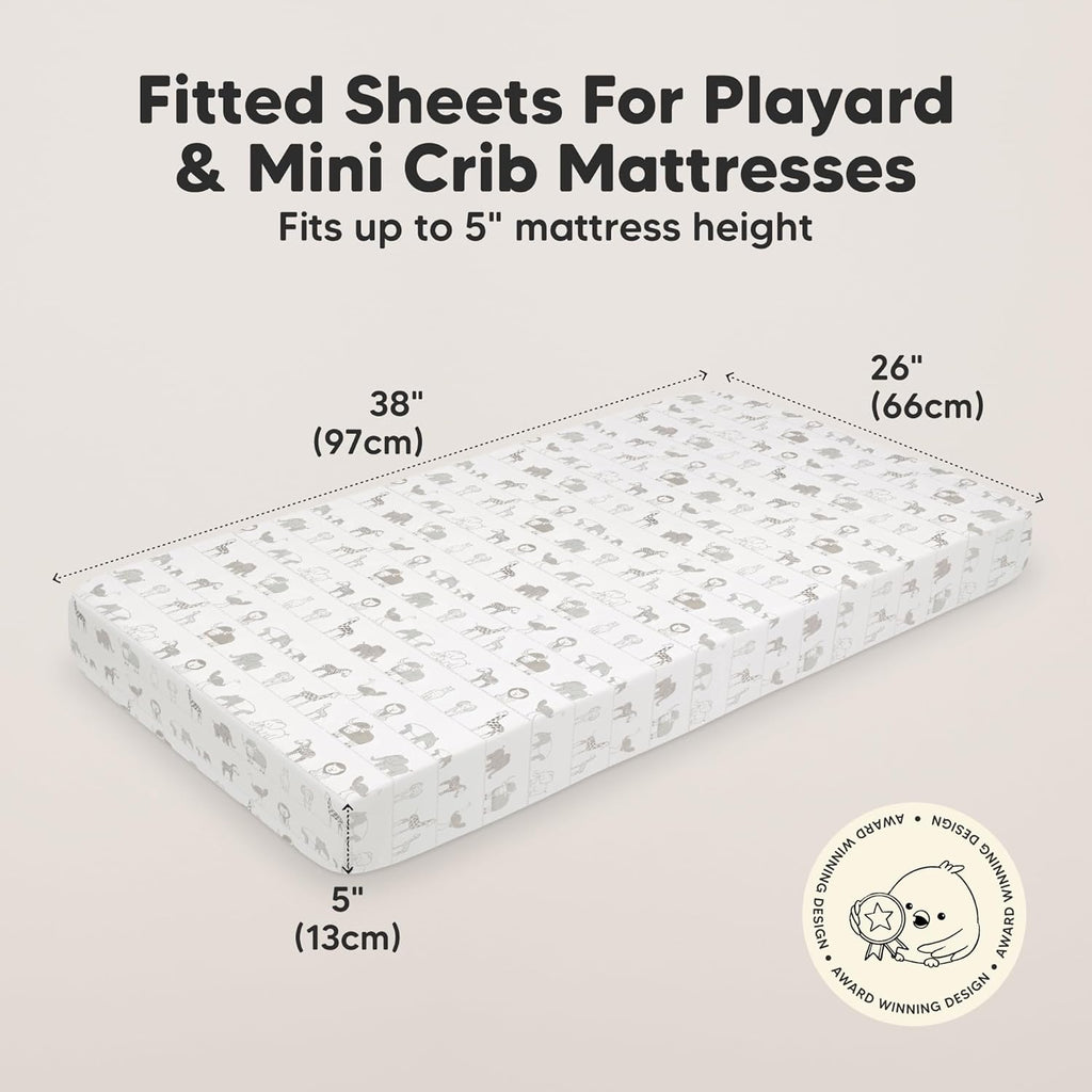 2-Pack Mini Crib Sheets Fitted - 38x26 Pack N Play Sheets for Pack and Play Mattress, Organic Cotton, Soft & Breathable Playard Bedding, Neutral Mini Toddler Bed Cover for Boys, Girls (Savannah)