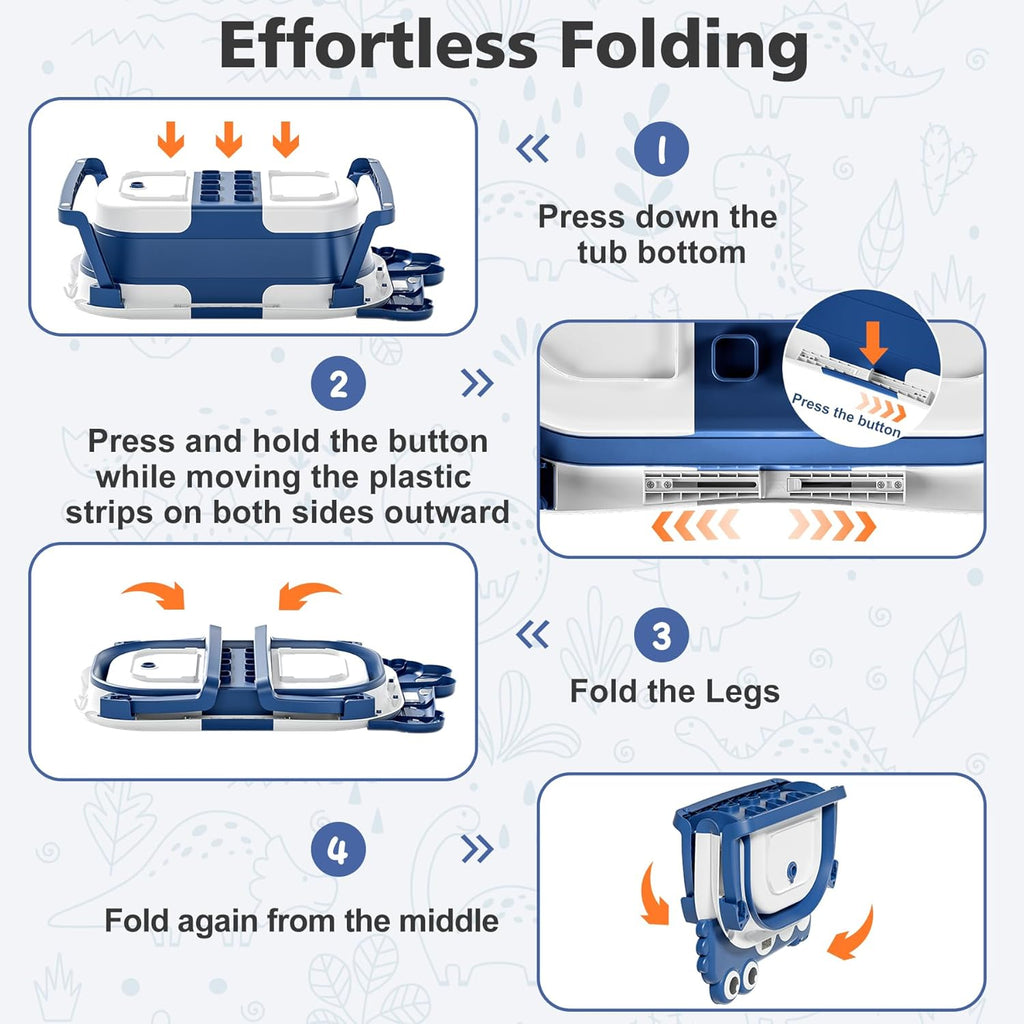 Collapsible Baby Bathtub for Newborn, Foldable Baby Bath Tub with Thermometer & Soft Floating Cushion & Drain Hole, Portable Travel Infant Bath Tubs for Newborns to Toddlers 0-36 Months Boy,NavyBlue