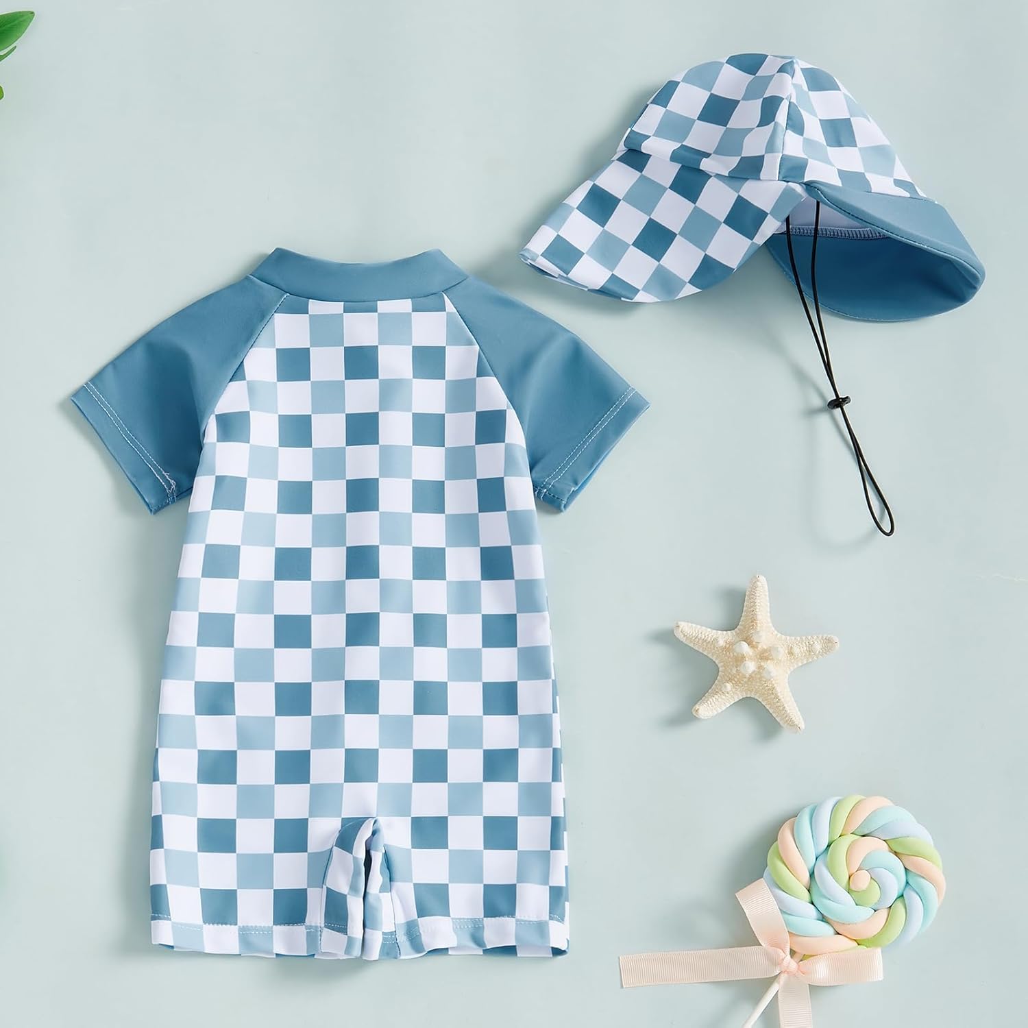 MAYUMMPY Baby Boys Girls Swimwear Casual Zipper One Pieces Rash Guard Swimsuit and Hat Beachwear Bathing Suit