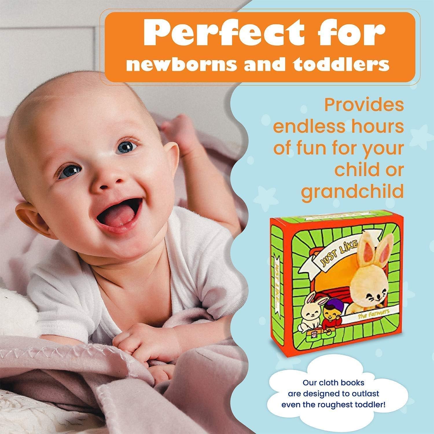 ToBe ReadyForLife Stimulating Baby Books 0-6 Months and 6-12 Months Infants - Crinkle Books for Babies - Toys Gift for 1 Year Old - Soft Cloth Farm Animals Books for Baby