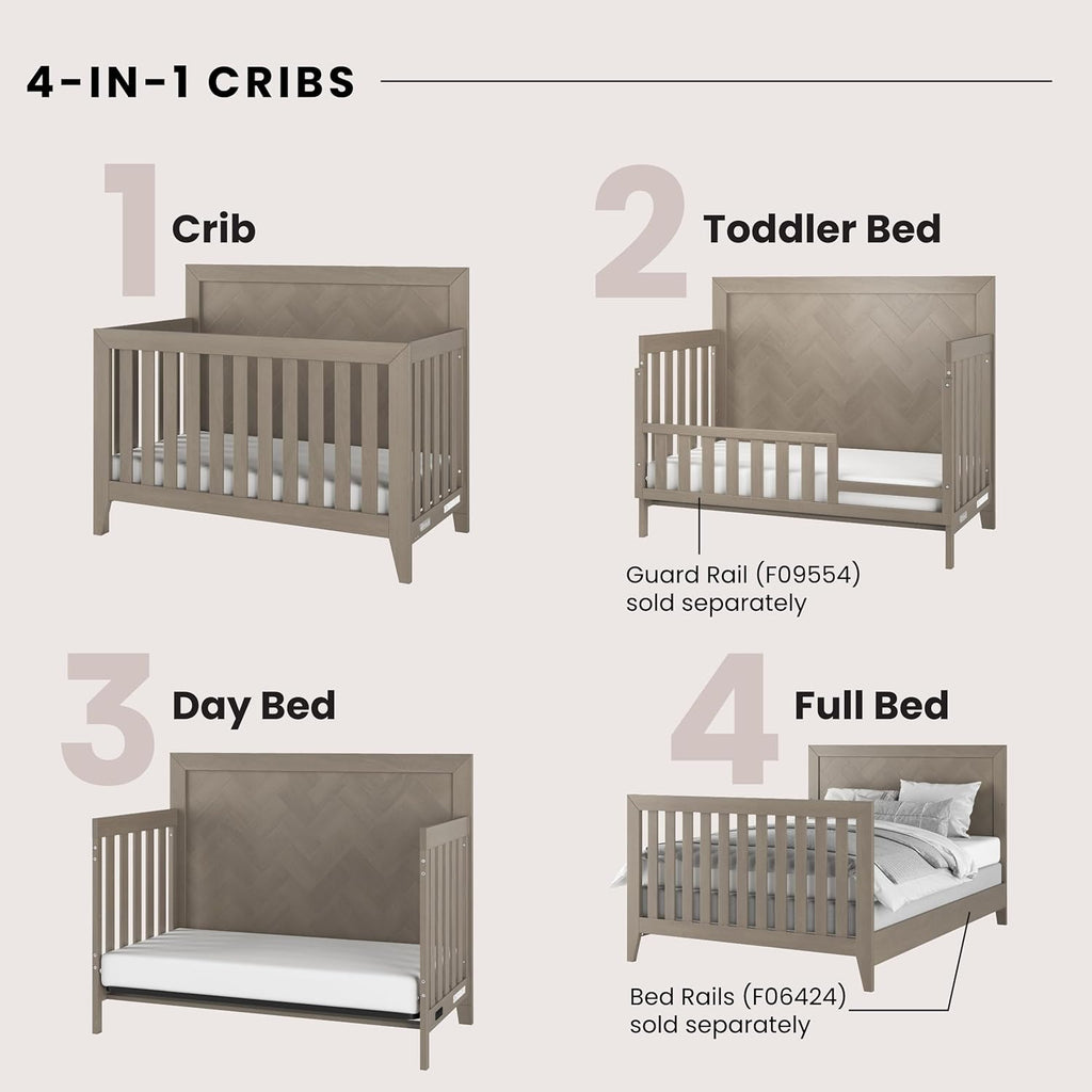 Child Craft Kieran 4-in-1 Convertible Crib, Baby Crib Converts to Day Bed, Toddler Bed and Full Size Bed, 3 Adjustable Mattress Positions, Non-Toxic, Baby Safe Finish (Crescent Gray)