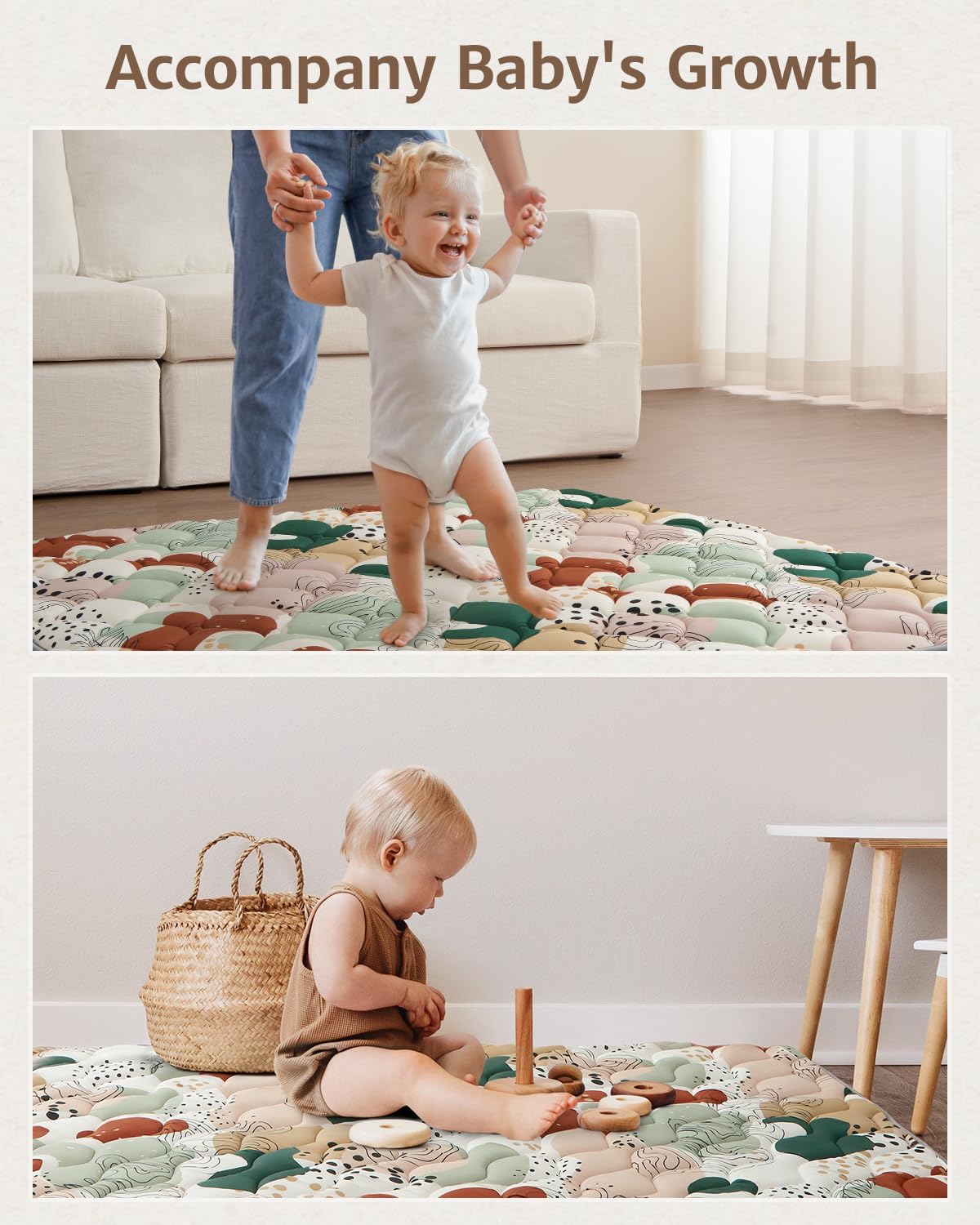 Blissful Diary Baby Play Mats for Floor, 47x47 Inch Playpen Mat, Thicken Padding Foam Playmate for Babies and Toddlers Infants, Modern Abstract