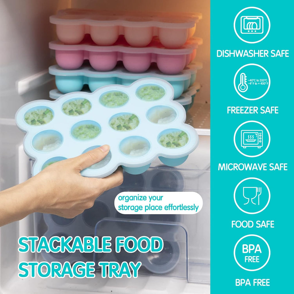 Baby Food Storage Container - 12 x 1.5OZ Freezer Tray With Cover, Food Grade Silicone Container for Homemade Baby Food, Vegetables