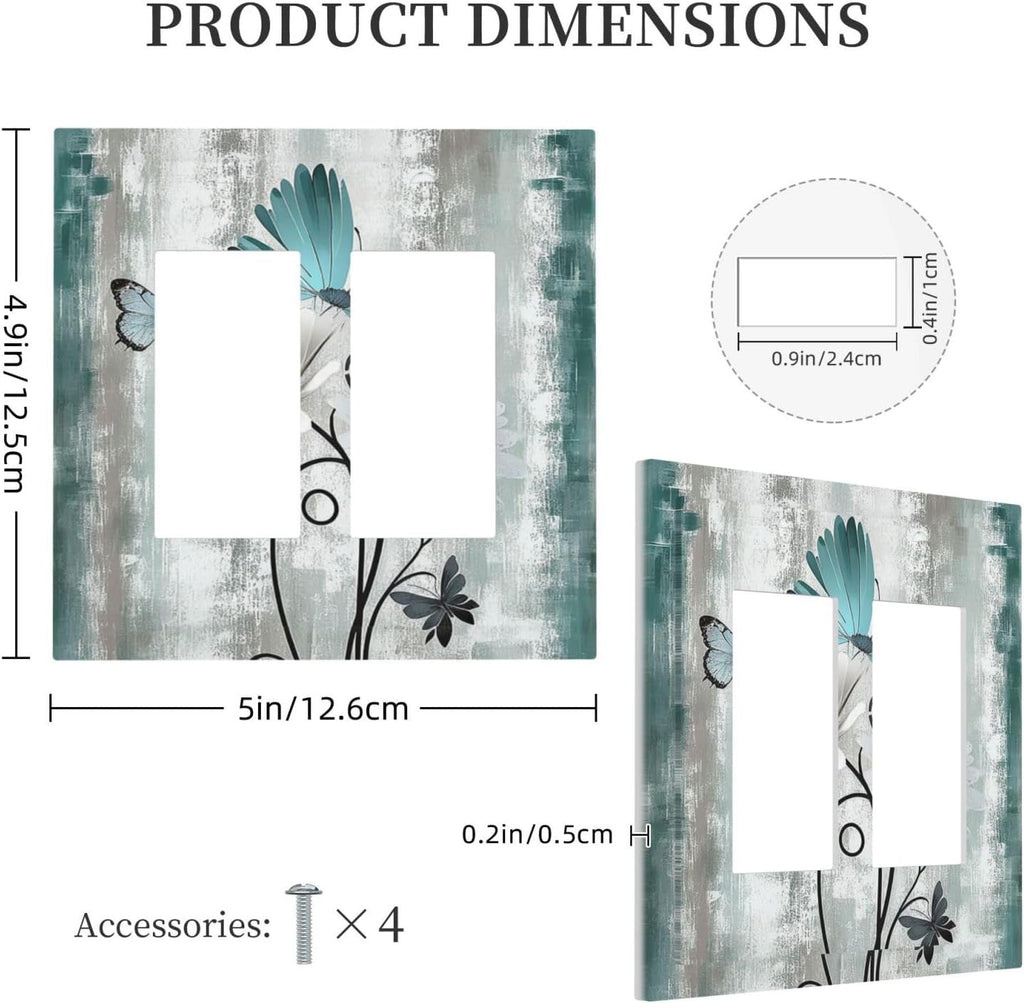Decorative Outlet Covers Rustic Teal Daisy Floral Flowers Butterfly Wood Grain 2 Gang Double GFCI Rocker Electrical Wall Panels Light Switch Cover Plate for Bathroom Bedroom Decor