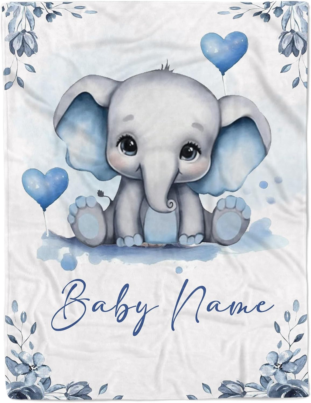 Personalized Baby Blanket for Boy Girl Newborn Custom Elephant Blanket with Name Customized Gifts for Baby Shower Birthday Christmas