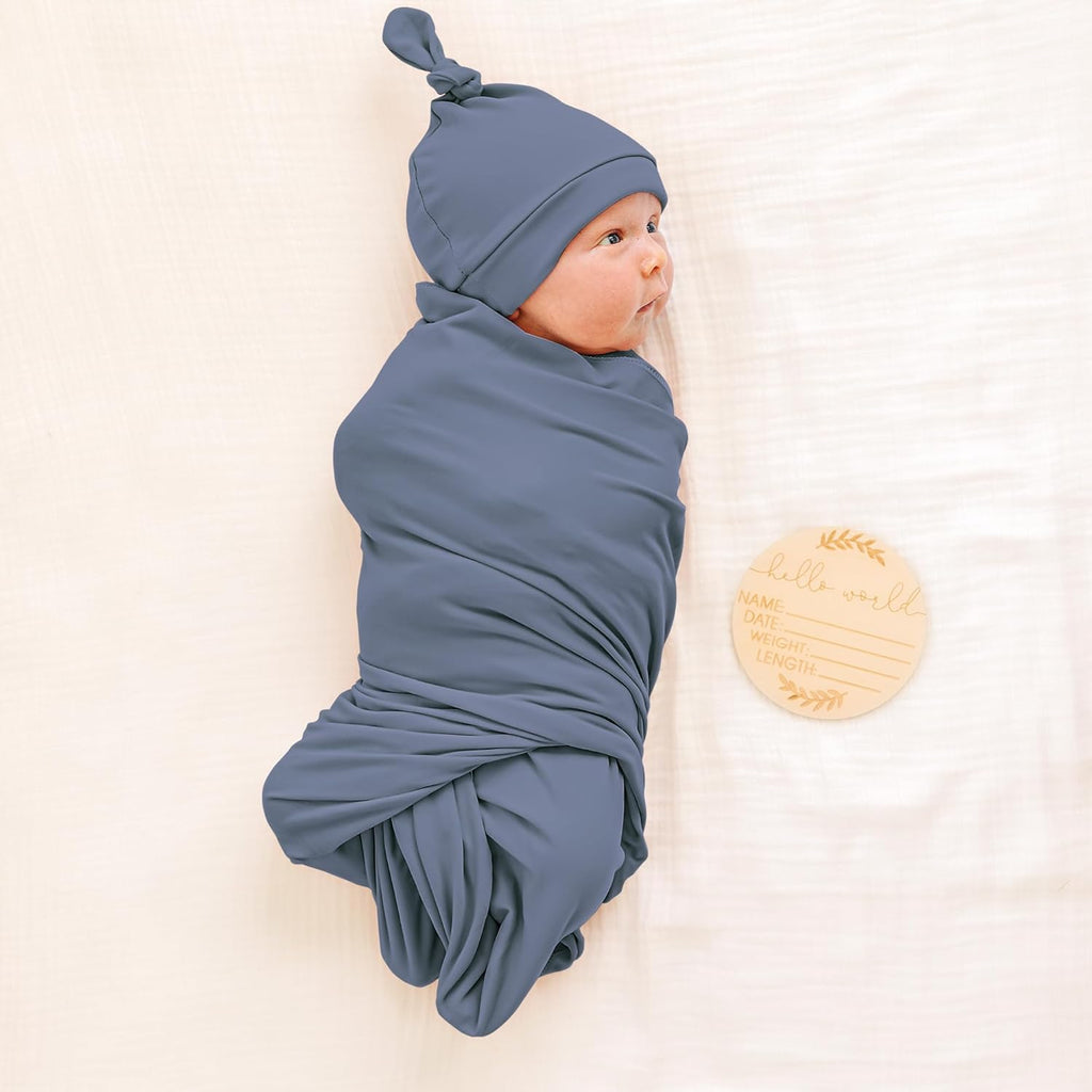 Konssy Baby Girl Newborn Receiving Blanket with Matching Headband and Beanie Set Baby Swaddle Nursery Swaddle Wrap