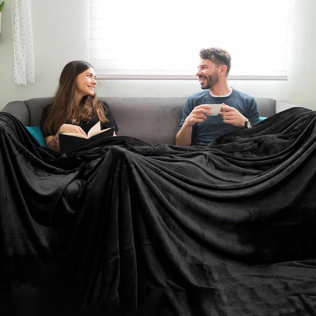 PHF Oversized King Fleece Blanket 120"x120", No Shed No Pilling Big Soft Blanket, Extra Large 10'x 10' Lightweight for Bed, Sofa Travel and Camping, Suitable for All Season, Black