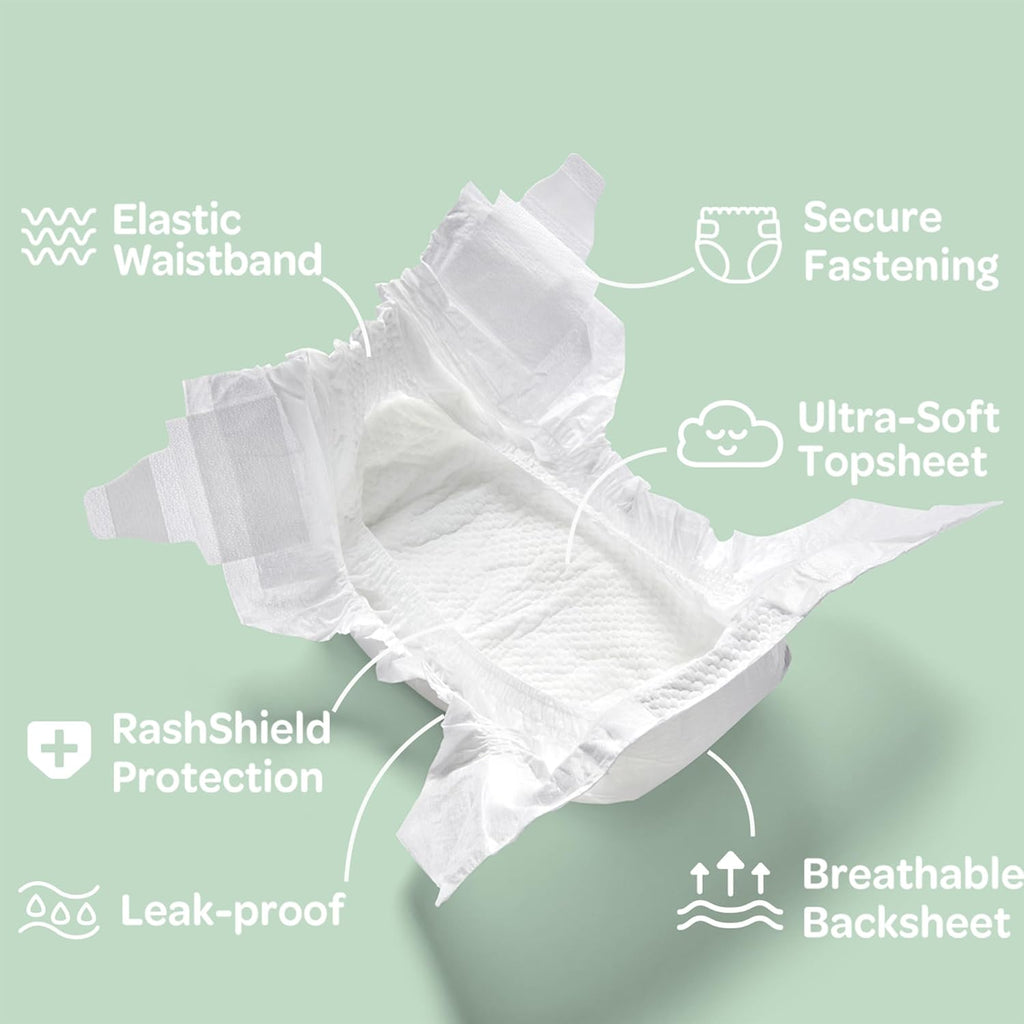 Parasol Clear+Dry Disposable Diapers, RashShield Protection and Leak-Control Fit, Hypoallergenic Diapers, Size 5 (26-36 lbs), 192 Count