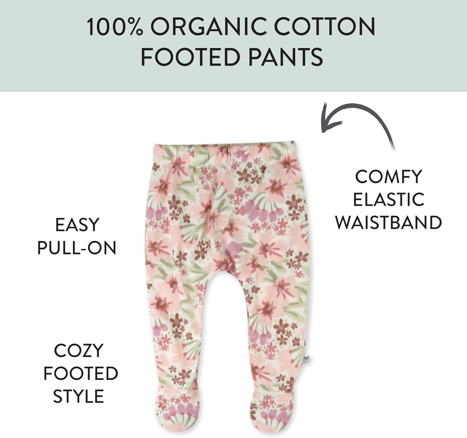 HonestBaby 3-pack Footed Pants Roomy Fit Pull on Bottoms 100% Organic Cotton for Infant Baby Boys, Girls, Unisex