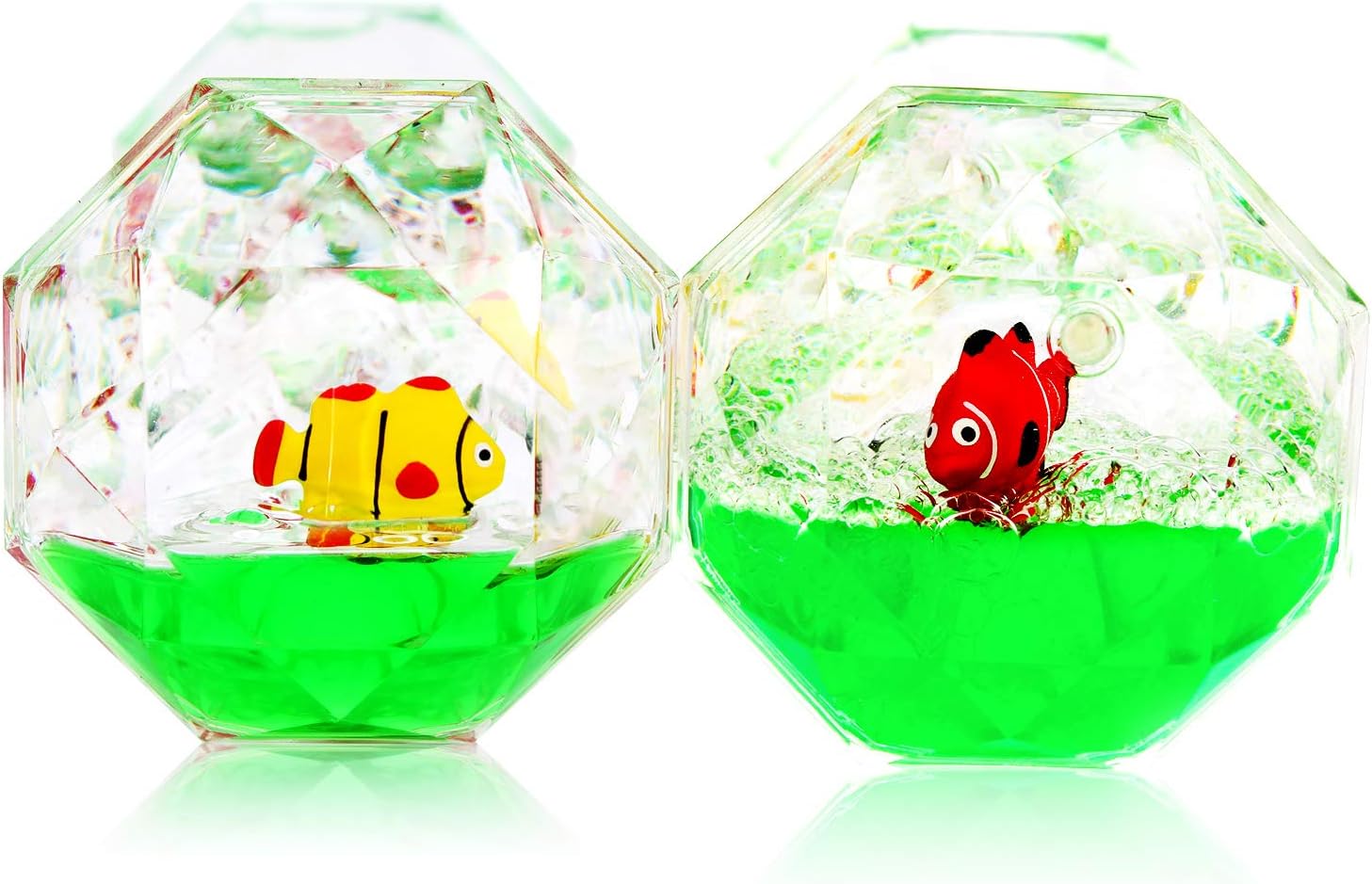 YUE MOTION Liquid Motion Bubbler with Floating Sea Creatures, Diamond Shaped Liquid Timer, Fidget Toy,Autism Toys, Children Activity, Calm Relaxing and Home Ornament (Green liquid with fish toys)
