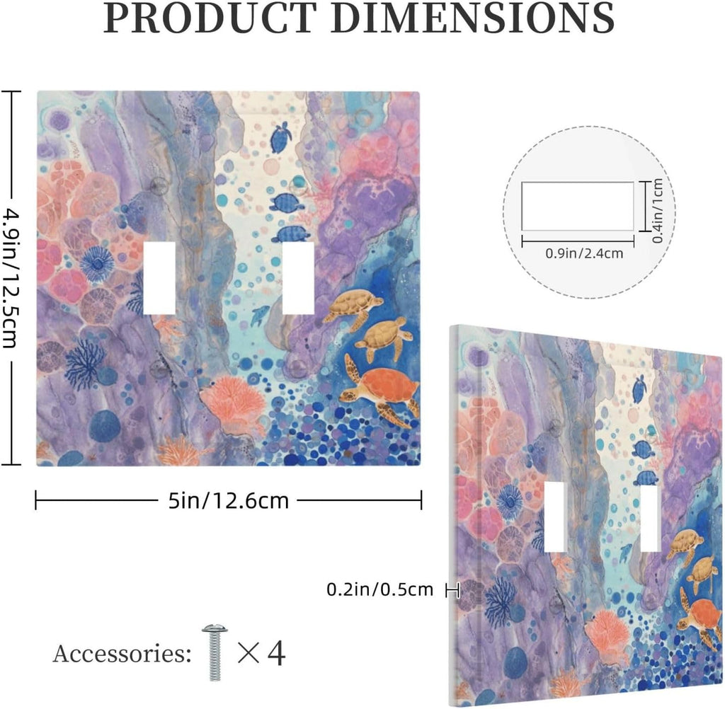 Turtle Coral Fish Watercolor Colorful Underwater World Decorative Switch Plates 2 Gang Double Toggle Outlet Light Switch Cover Wall Plate Electrical Faceplate for Kids Room Home Decor