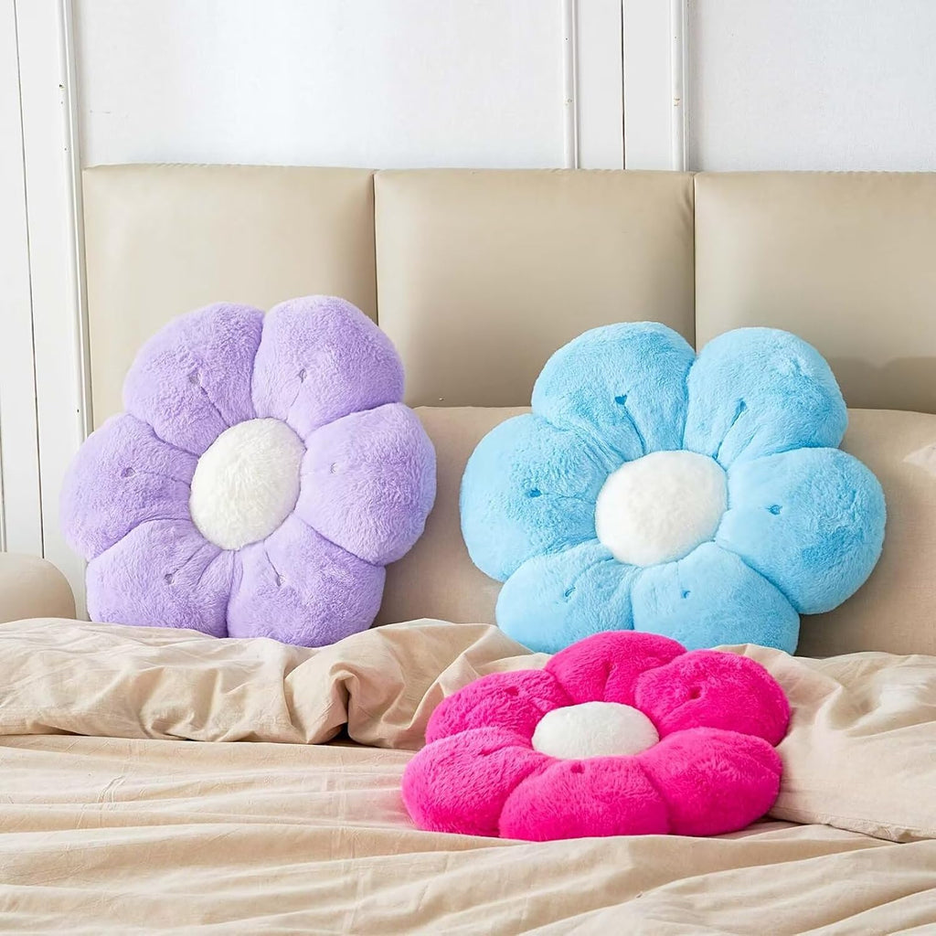 Flower Pillow, Cute Flower Shaped Decorative Pillow, Soft Rabbit Fur Daisy Pillow Home Decor Floor Seating Cushion for Bedroom Living Room (Hot Pink 19.6 Inch)