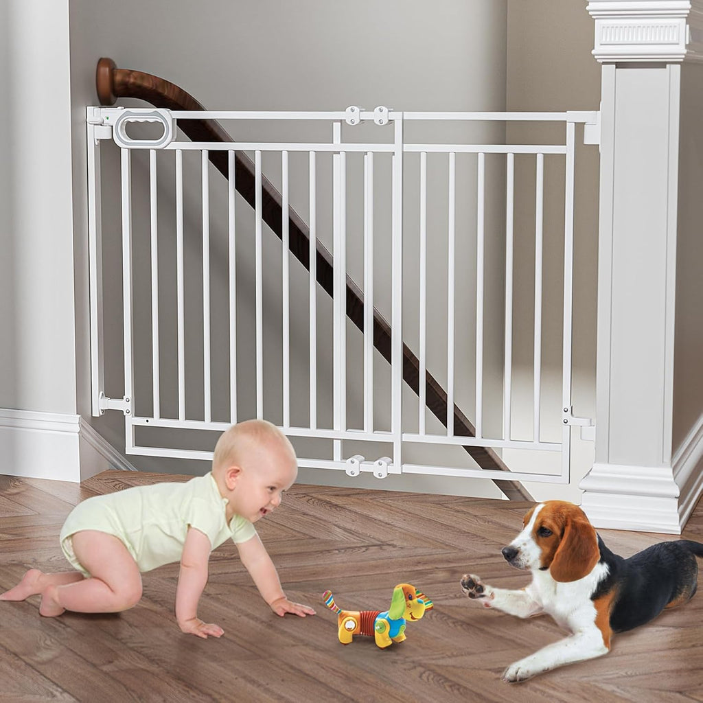 Grownsy Baby Gate for Stairs- No Bottom Bar, Adjustable Width 32” to 48” for Child and Pet, Dog Gate with Auto-Close & One-Hand Operation, Screw-in Installation for Doorways and Indoor Use