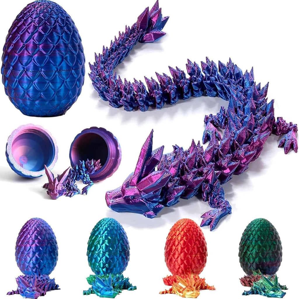 3D Printed Dragon Egg,Easter Egg,3D Printed Articulated Dragon with Dragon Inside,Crystal Dragon Fidget Toy Adults Fidget Toys Mystery Dragon Egg for Autism/ADHD (Pure Purple)