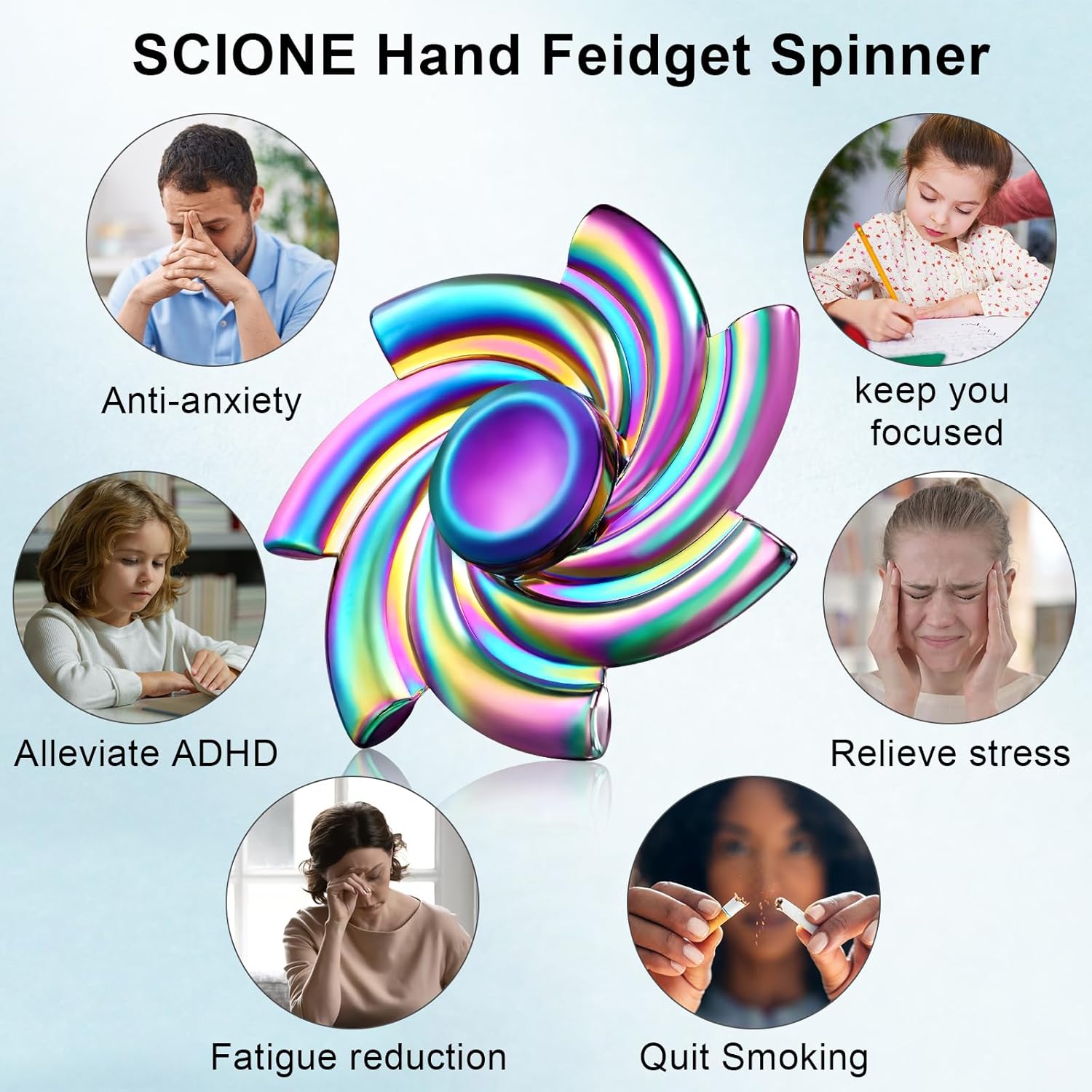 SCIONE Metal Fidget Spinner Gifts for Adults and Kids, Stress Anxiety ADHD Relief Figets Toy, Metal Anti-Anxiety Fidget Spinner Toy for Birthday Gifts Stocking Stuffers Classroom Prizes for Boys Girls