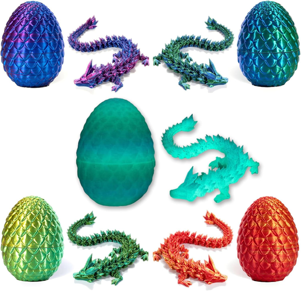 3D Printed Dragon in Egg, Full Articulated Dragon Crystal Dragon with Dragon Egg, Home Office Decor Executive Desk Toys, Adults Fidget Toys for Autism/ADHD (5-Pack/Set, 12")