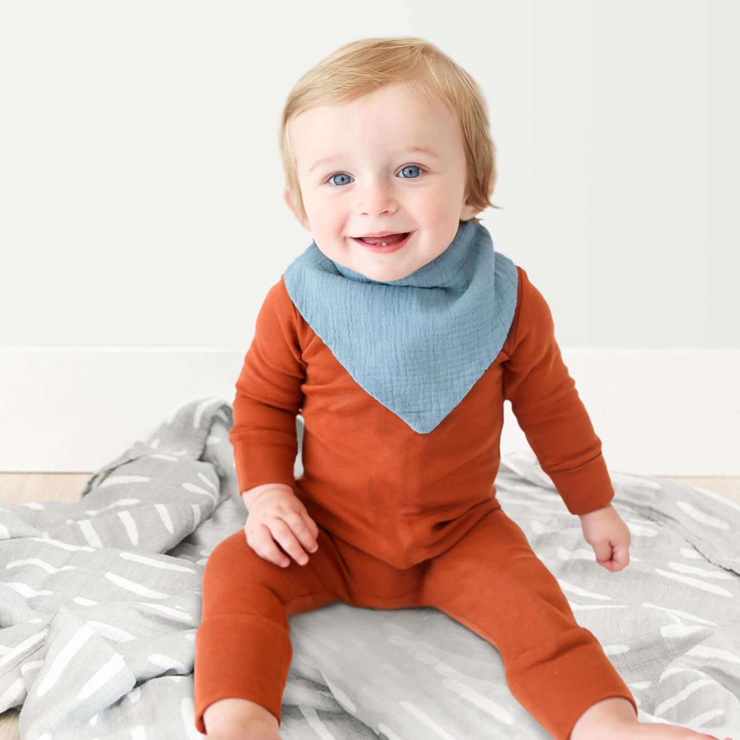 Konssy 8-Pack Muslin Baby Bibs, Absorbent Bandana Drool, 100% Cotton Unisex Baby Bibs for Teething and Drooling