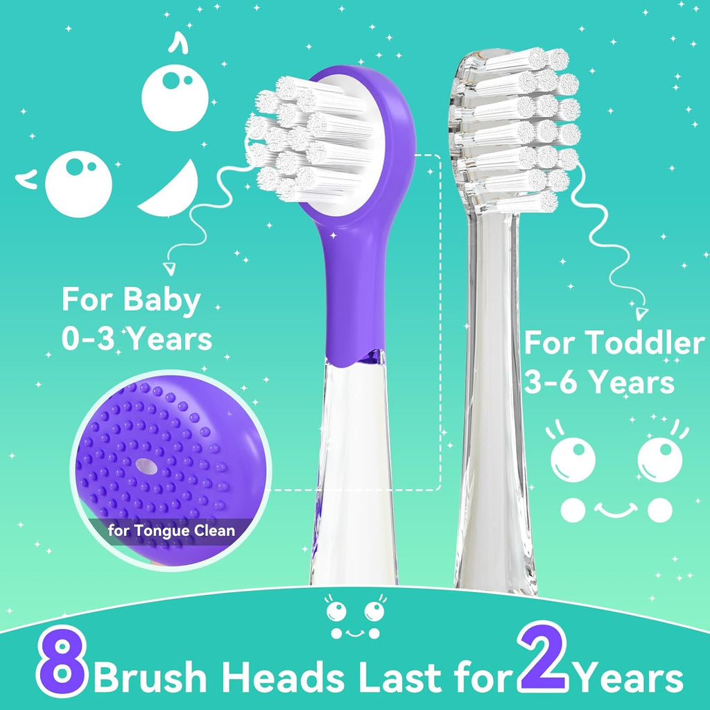 SEAGO Kids Electric Toothbrushes Rechargeable, Toddler Electric Toothbrush with Magnetic Charging, LED Observing Light, 8 Toothbrush Heads for Ages 2-4-6 Boys Girls (Purple)