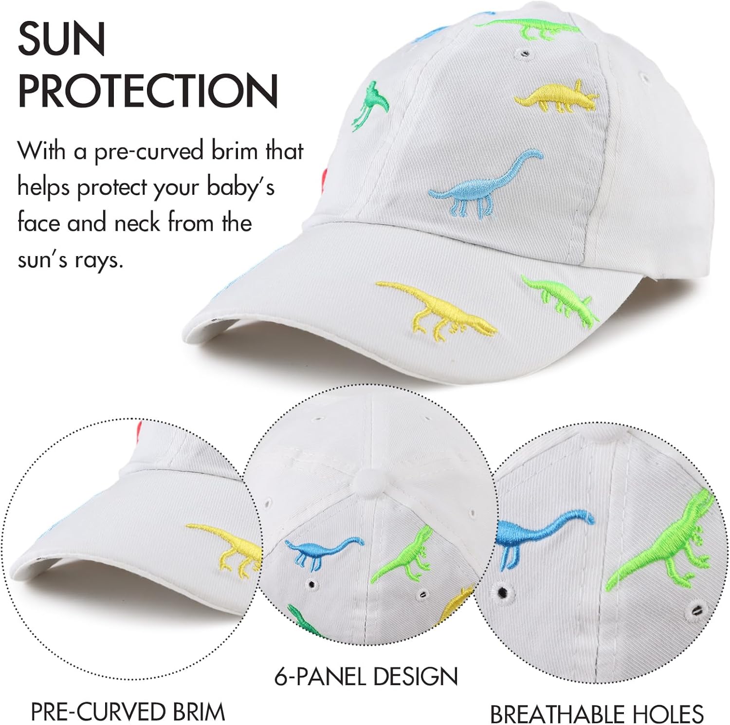 JANGANNSA Dinosaur Boys Girls Caps Embroidery Baby Baseball Caps Cotton Infant Toddler Kids Hat Spring Summer Autumn 2-6Y