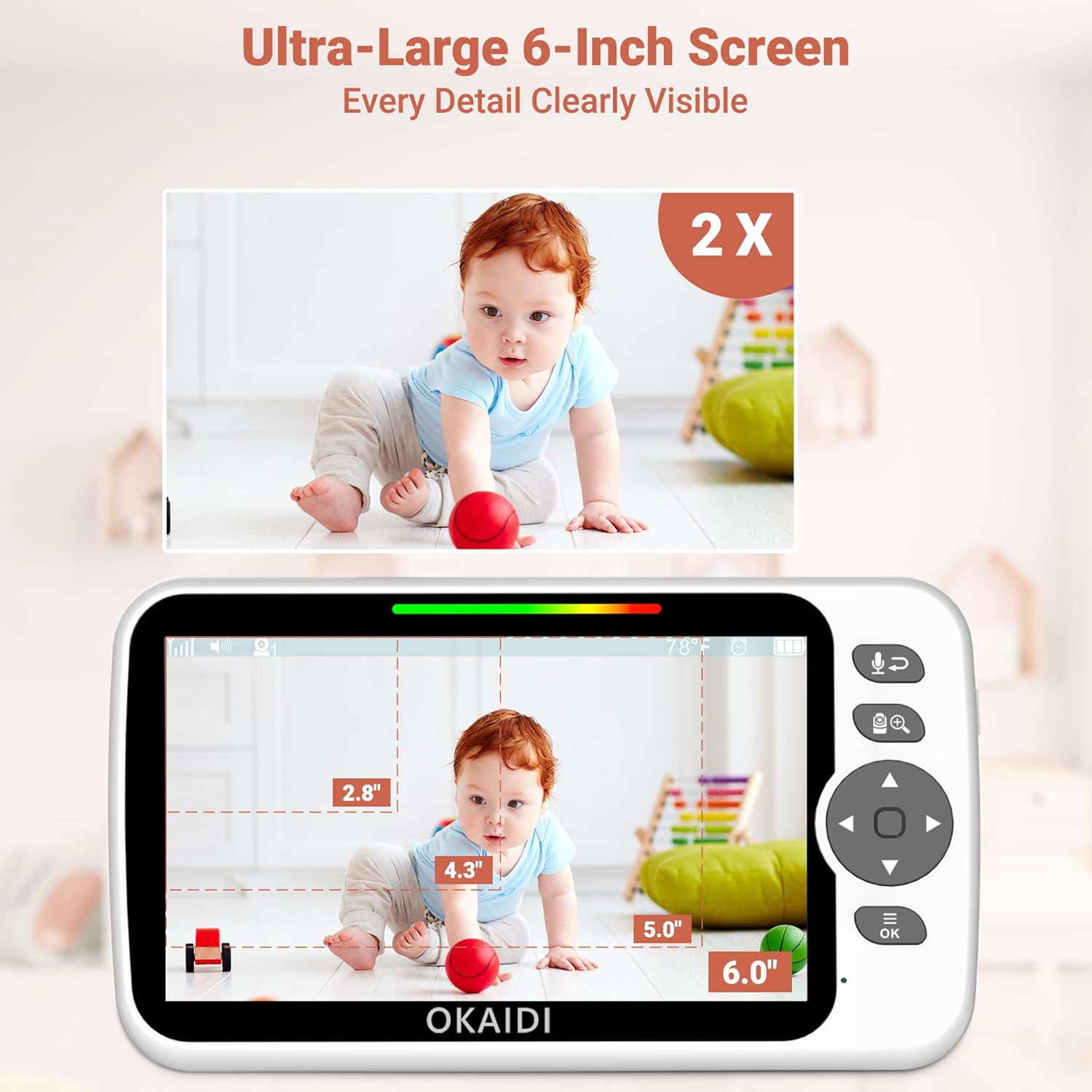 Baby Monitor No WiFi, 6" Extra-Large IPS Screen with 30-Hrs Battery, 1000ft Baby Monitor with Camera and Audio, Remote Pan-Tilt-Zoom Camera for Baby/Pet/Elderly, 2-Way Talk, Night Vision, VOX