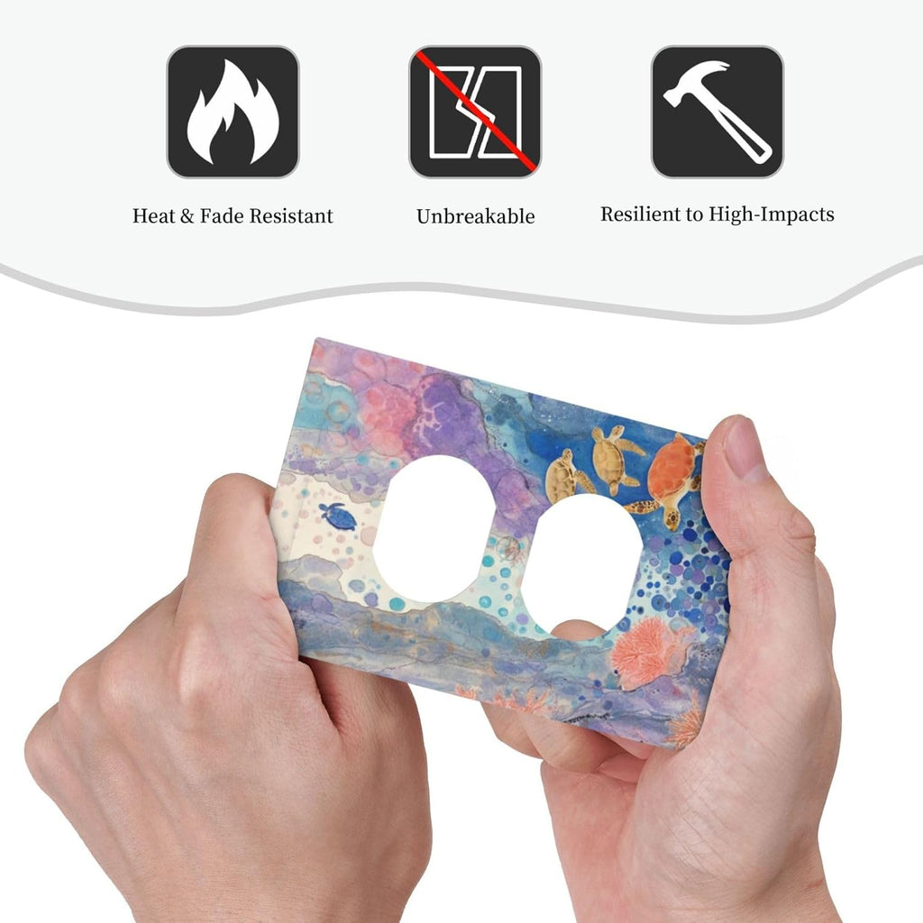 Turtle Coral Fish Watercolor Colorful Underwater World Outlet Covers 1 Gang Duplex Light Switch Cover Decorative Switch Plates Electrical Receptacle Faceplate Wall Plate for Kids Room Home Decor