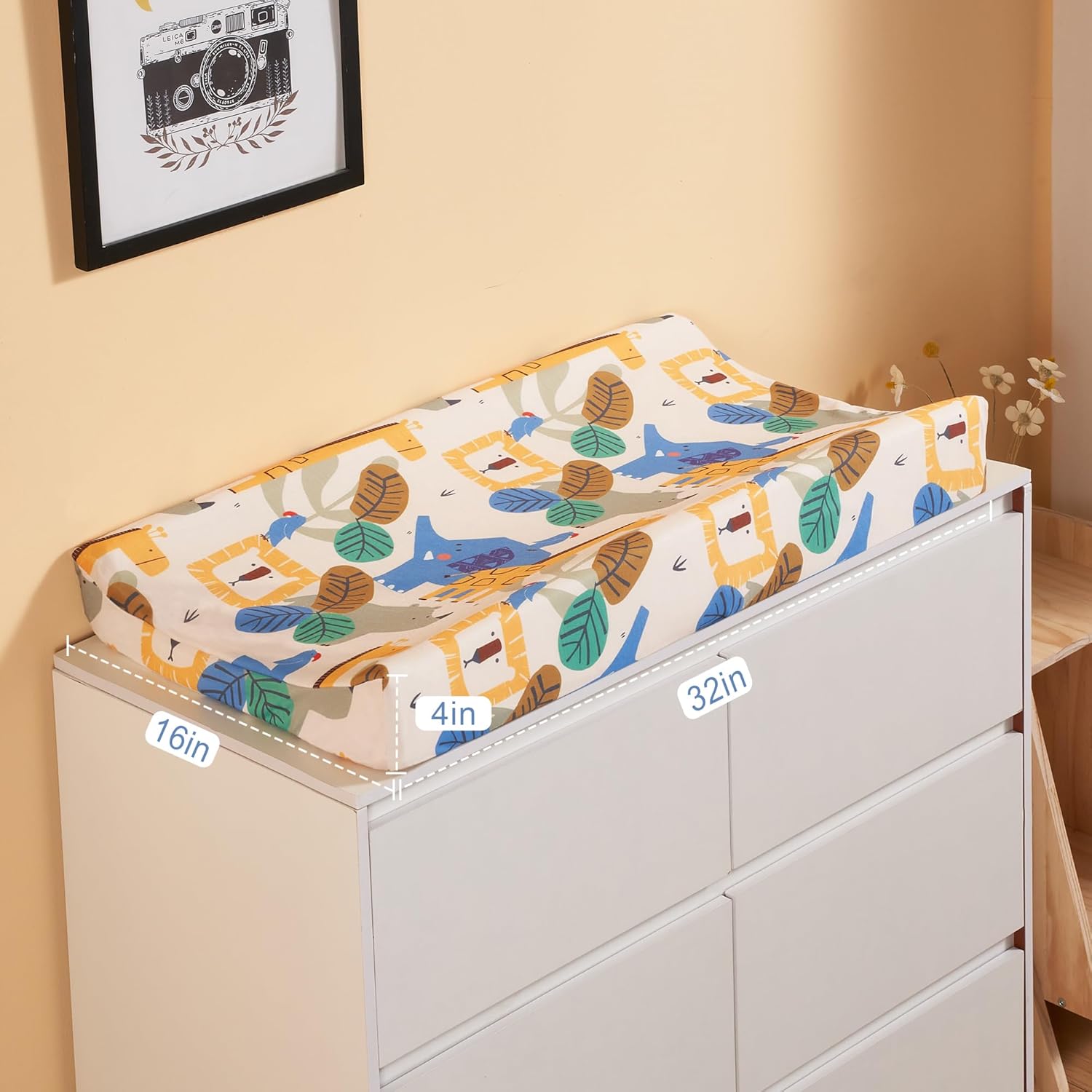 TILLYOU Baby Changing Pad Cover, Changing Table Cover for Girls Boys, Ultra Soft Breathable, 2 Pack Animal Geometry & Blue