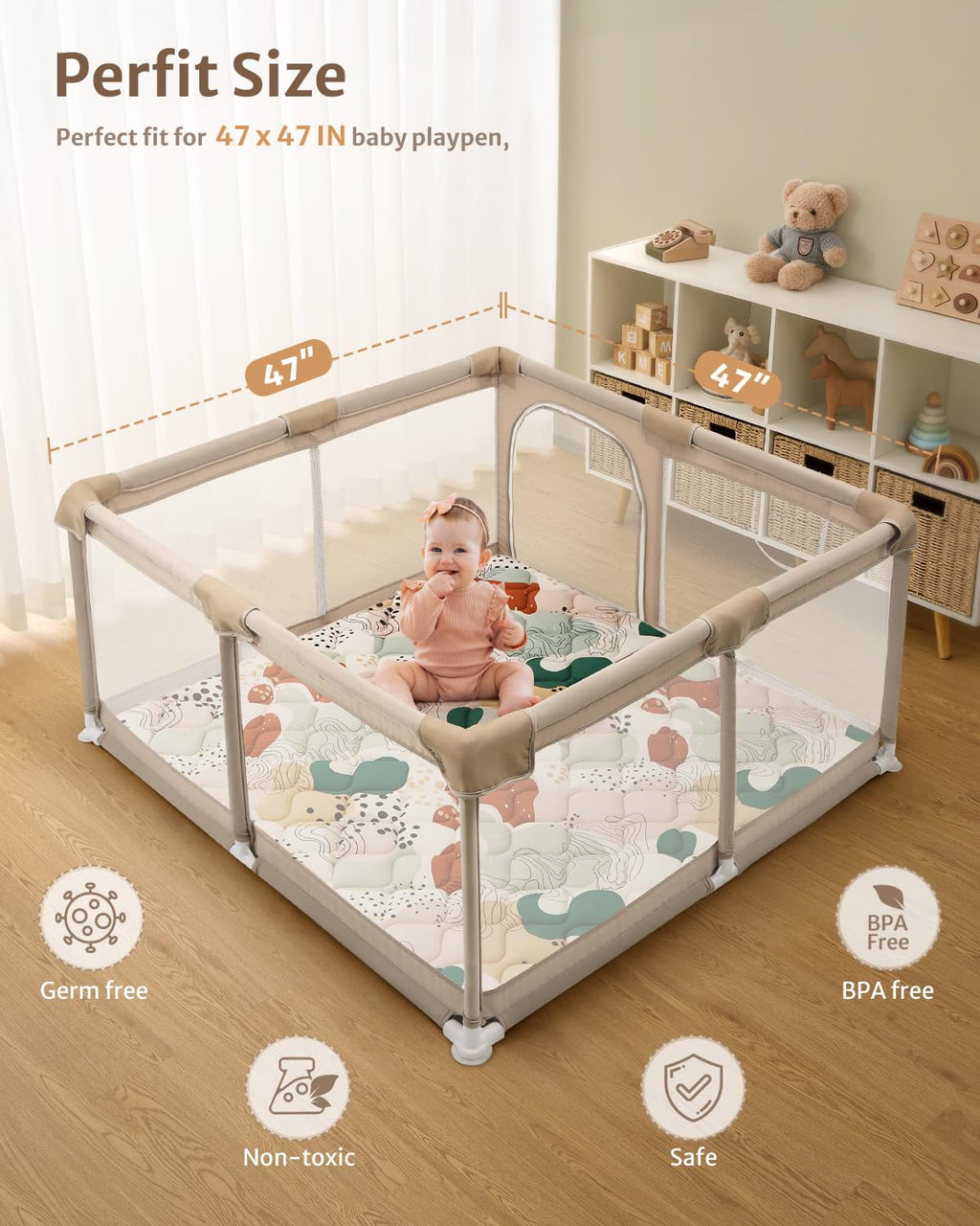 Blissful Diary Baby Play Mats for Floor, 47x47 Inch Playpen Mat, Thicken Padding Foam Playmate for Babies and Toddlers Infants, Modern Abstract