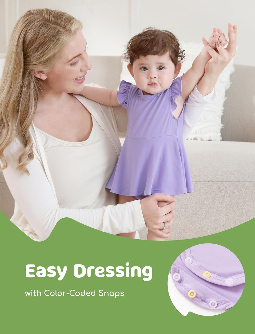 PATPAT Baby Girl Bodysuits - Soft Bamboo Viscose - Flutter Sleeves Cute Dress - Newborn Infant Summer Clothes - 3 Pack