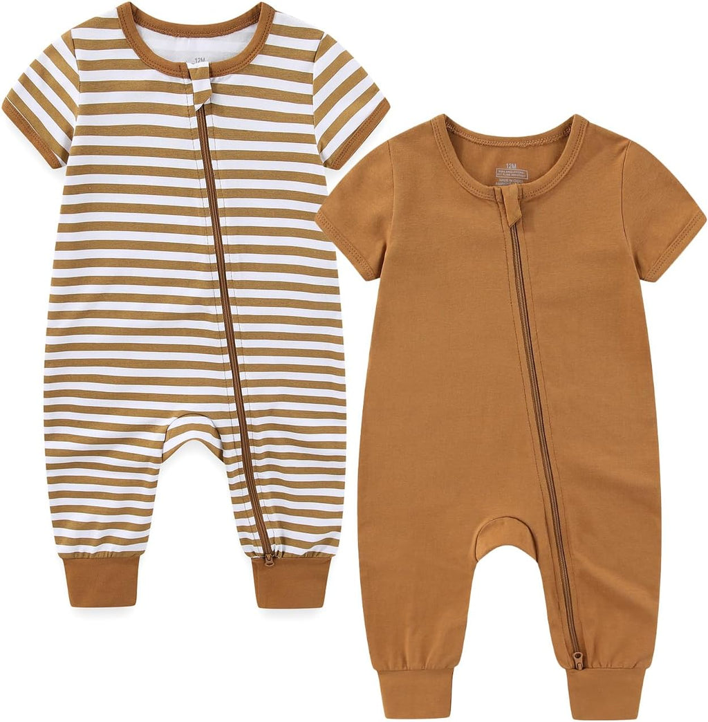 Baby Boy Girl 2 Pack Romper Infant Short Sleeve 2 Way Zipper One Piece Jumpsuits Newborn Clothes 0-24 Months