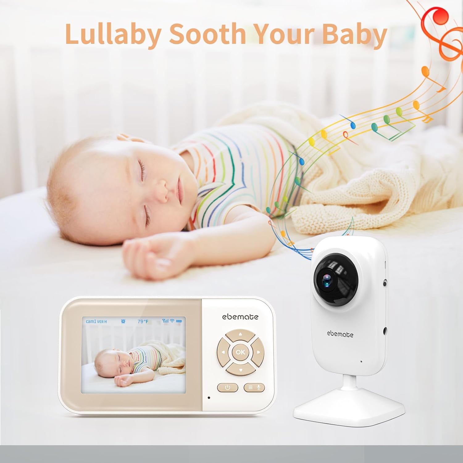 ebemate Video Baby Monitor Camera with 2 Camera,2.8" LCD Screen Video & Audio No Glow Night Vision,2-Way Talk Audio Cam Baby Monitoring 1200FT Range EBE28-2