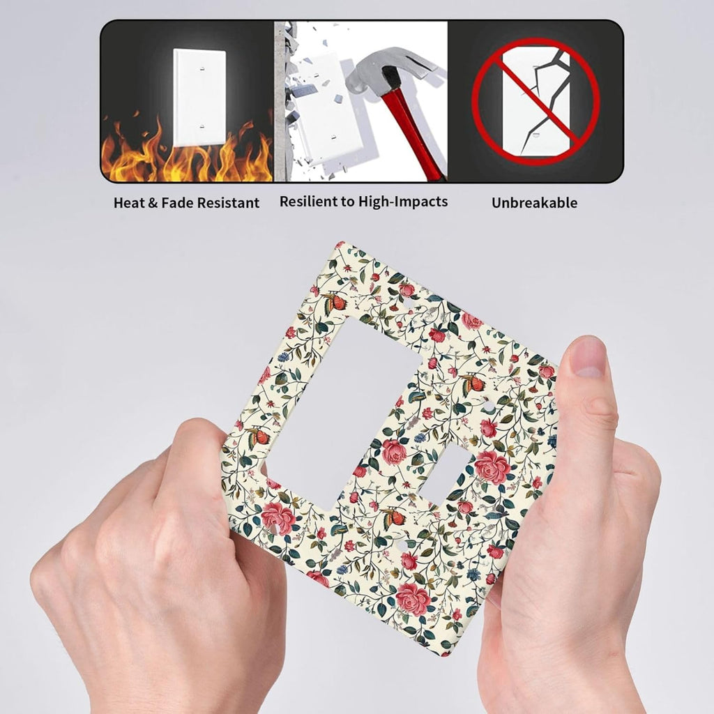 Outlet Covers Vintage Flowers Rose Leaf Bird Butterfly 1 Toggle 1 Rocker Combination Decorative Wall Plate Electrical Switch Plates Light Switch Cover Plate for Bedroom living Room Decor