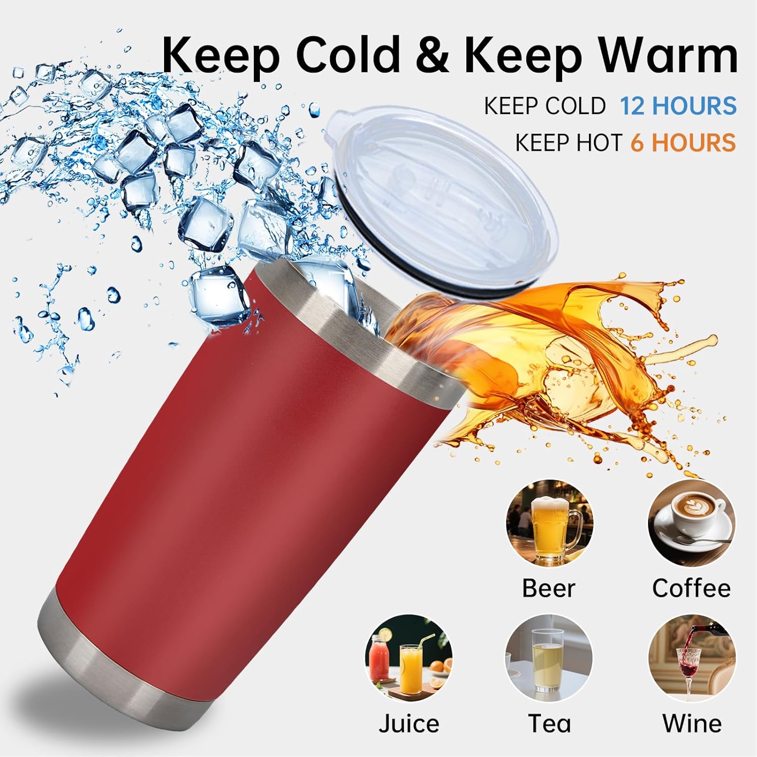 IEOVIEE 32 Pack 20oz Stainless Steel Bulk Tumblers with Lids and Straws Double Wall Insulated Travel Mug Durable Powder Coated Tumbler Bulk Cup for Cold and Hot Drinks(Red)