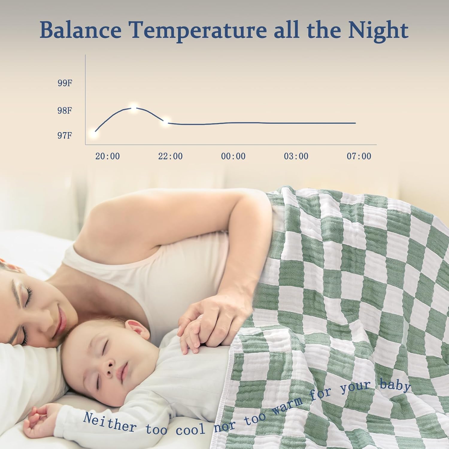 Muslin Baby Blanket Unisex Sage Green Checkerboard Toddler Blanket for Bed, 70% Cotton and 30% Rayon Breathable Swaddle Blankets for Newborn Infant 43 x 43 Inches