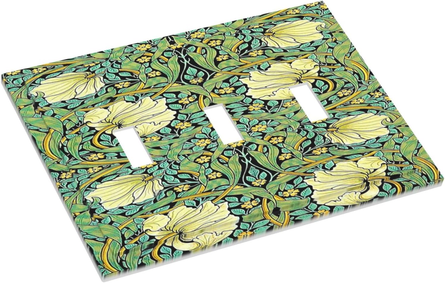 Decorative Switch Plates William Morris Vintage Floral Yellow Flowers Green Leaf 3 Gang Wall Plate Triple Toggle Light Switch Cover Faceplate Electrical Wall Panels for Bedroom living Room