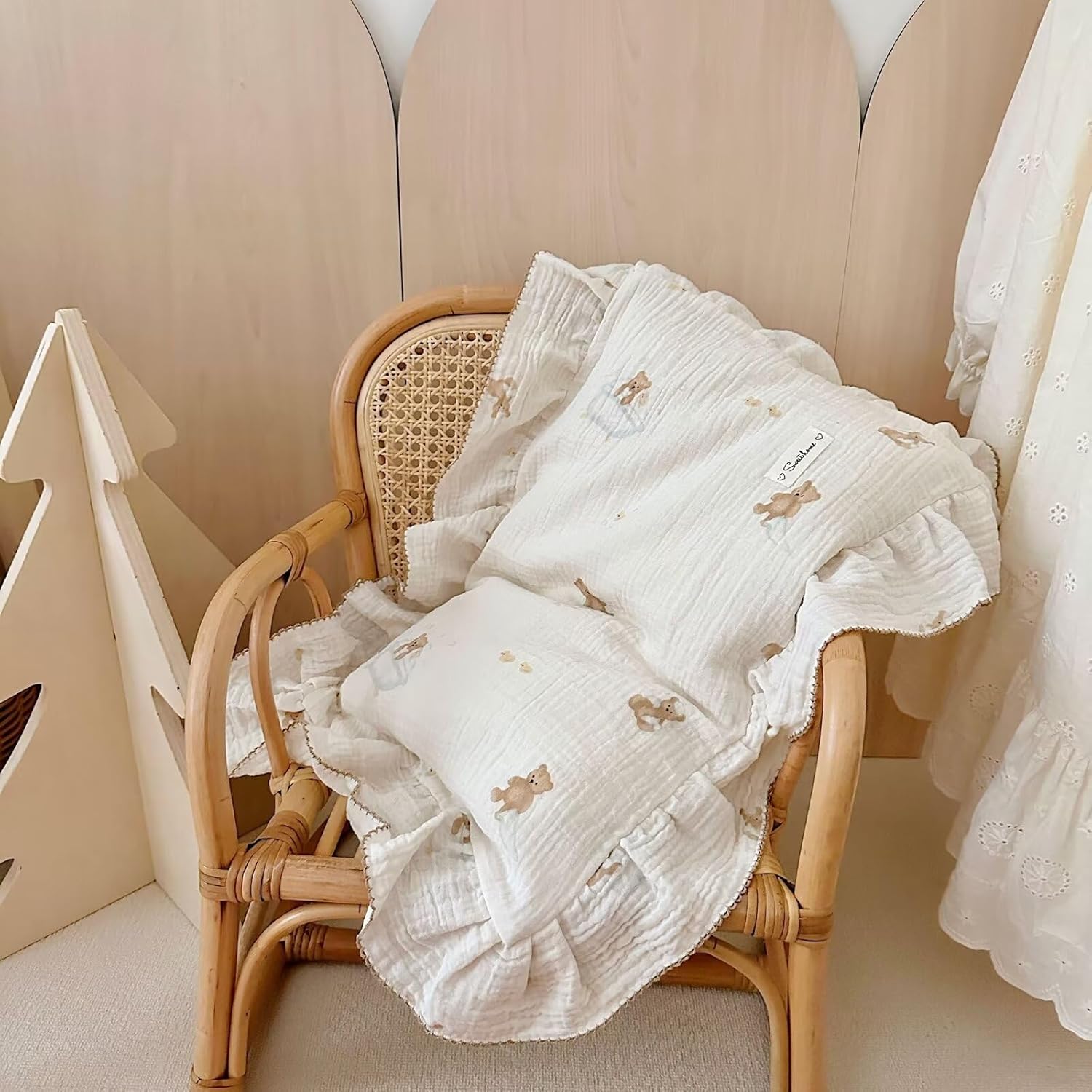 BuLuTu Cute Bear Toddler Pillowcases Muslin Cotton, Breathable Soft Kids Pillow Case 14"x20", Baby Boys Girls Pillow Covers, Bathing Bear Pattern, Nursey Bedding Decor