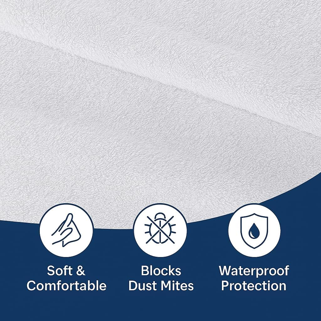 Waterproof Mattress Protector – Queen – Soft & Noiseless Terry Cotton Cover – Cooling, Breathable – Deep Pocket with 360° Elastic – Machine Washable – Kids, Pets & Light Sleepers