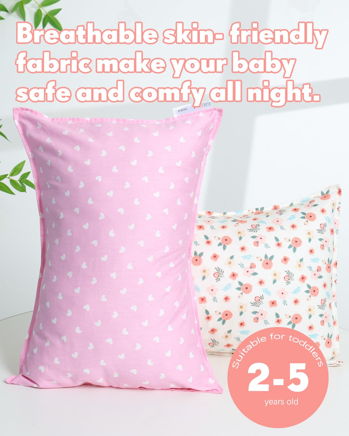 ALVABABY Toddler Pillowcases Fits 14x20in,13x18in Kids Cotton Baby 2 Packs Envelope Kids Pillow Cover for Boy Girl Sleeping Travel 2L-FTP17A