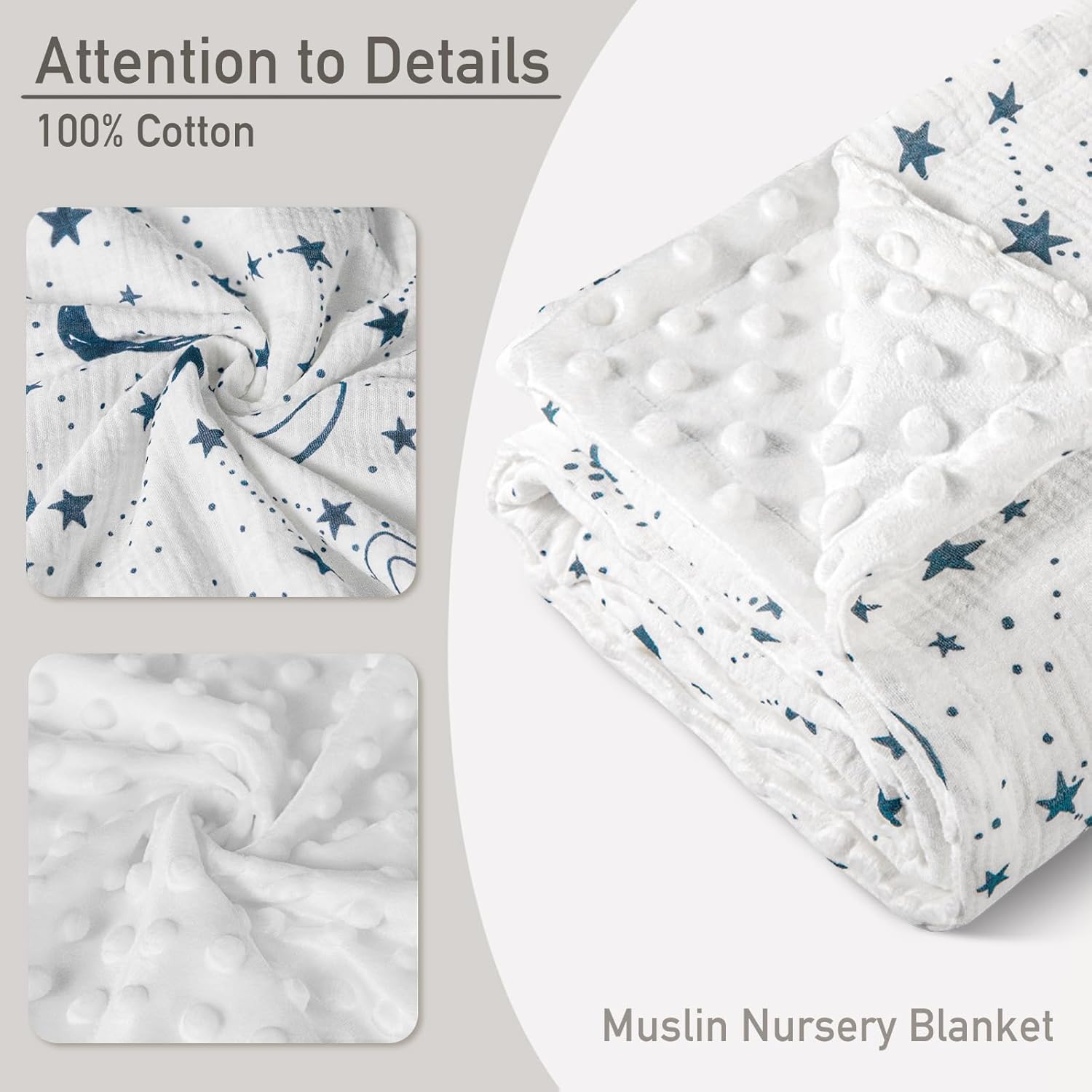 GLLQUEN BABY Blankets for Unisex Boys Girls, Muslin Cotton Front Soft and Breathable, and Dotted Fleece Backing, Printed Bed Nursery Minky Blankets for Toddler Newborn, 30 x 40 inches